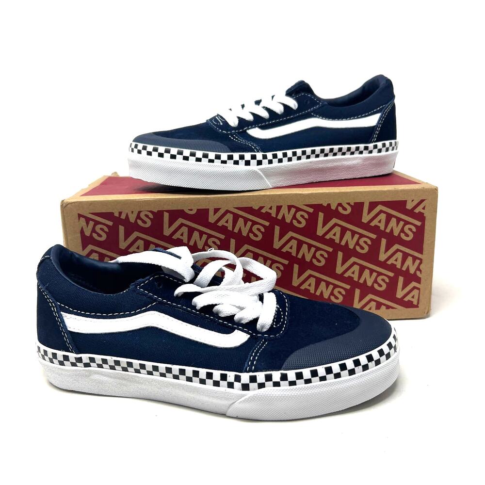 Vans Ward Navy Blue Running Lace Up Checkered Low Sneakers Shoes Youth 2.5 New
